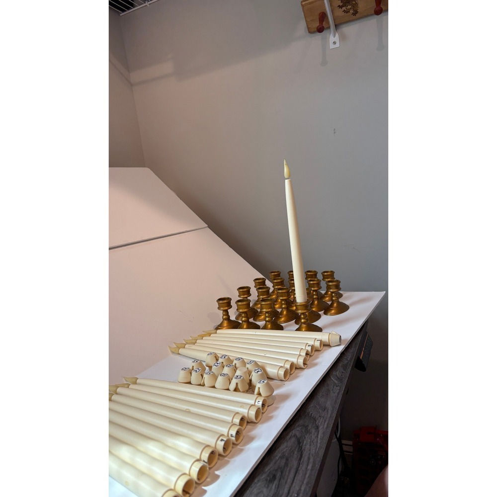 Carlon LED Window Candles Set of 17 Ivory Taper Gold Base Battery Operated 11in